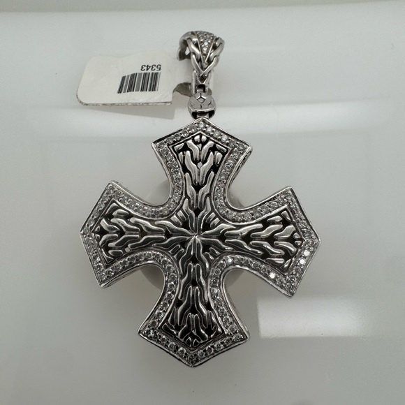 John Hardy Sterling Silver/ 18k Classic Chain Diamond Cross - Picture 1 of 10